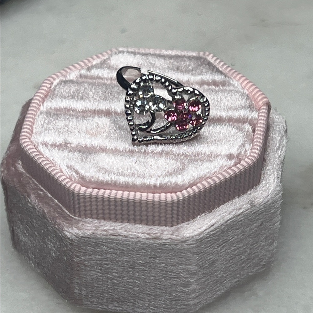 Silver and Pink Crystal Adjustable Ring - Picture 2 of 8